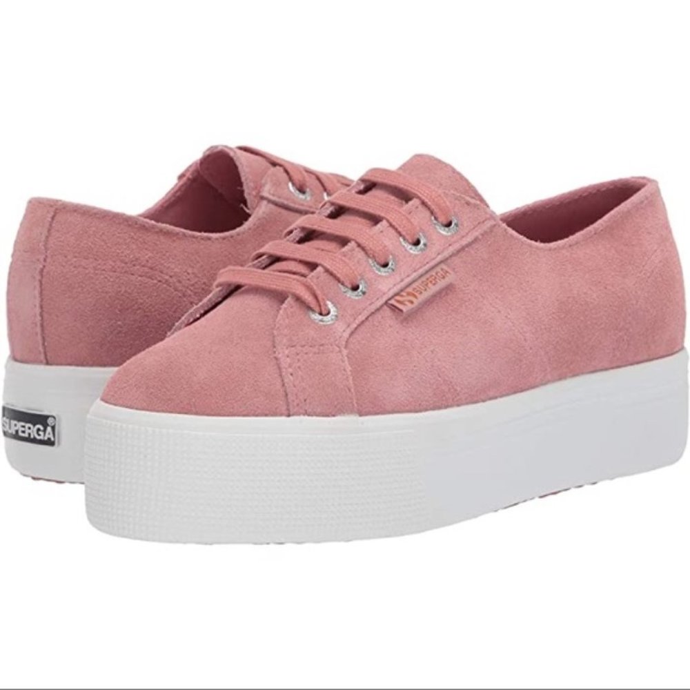 Superga Womens Size 8.5 2790 Pink Peach Suede‎ Leather Platform Sneakers Shoes